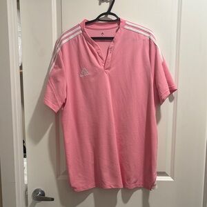 adidas women’s Pink Polo with White Shoulder Stripes
